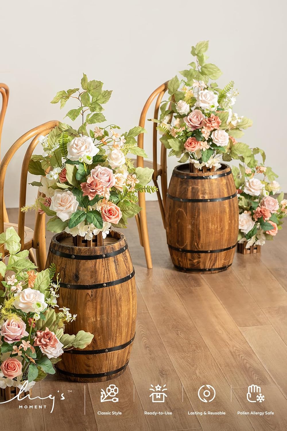 Ling's moment 17.5' Tall Standing Artificial Flowers Arrangements 4pcs Fall Wedding Aisle Runner Chair Decorations Blush & Pink Centerpieces for Ceremony Reception Rose Floral Party Outdoor