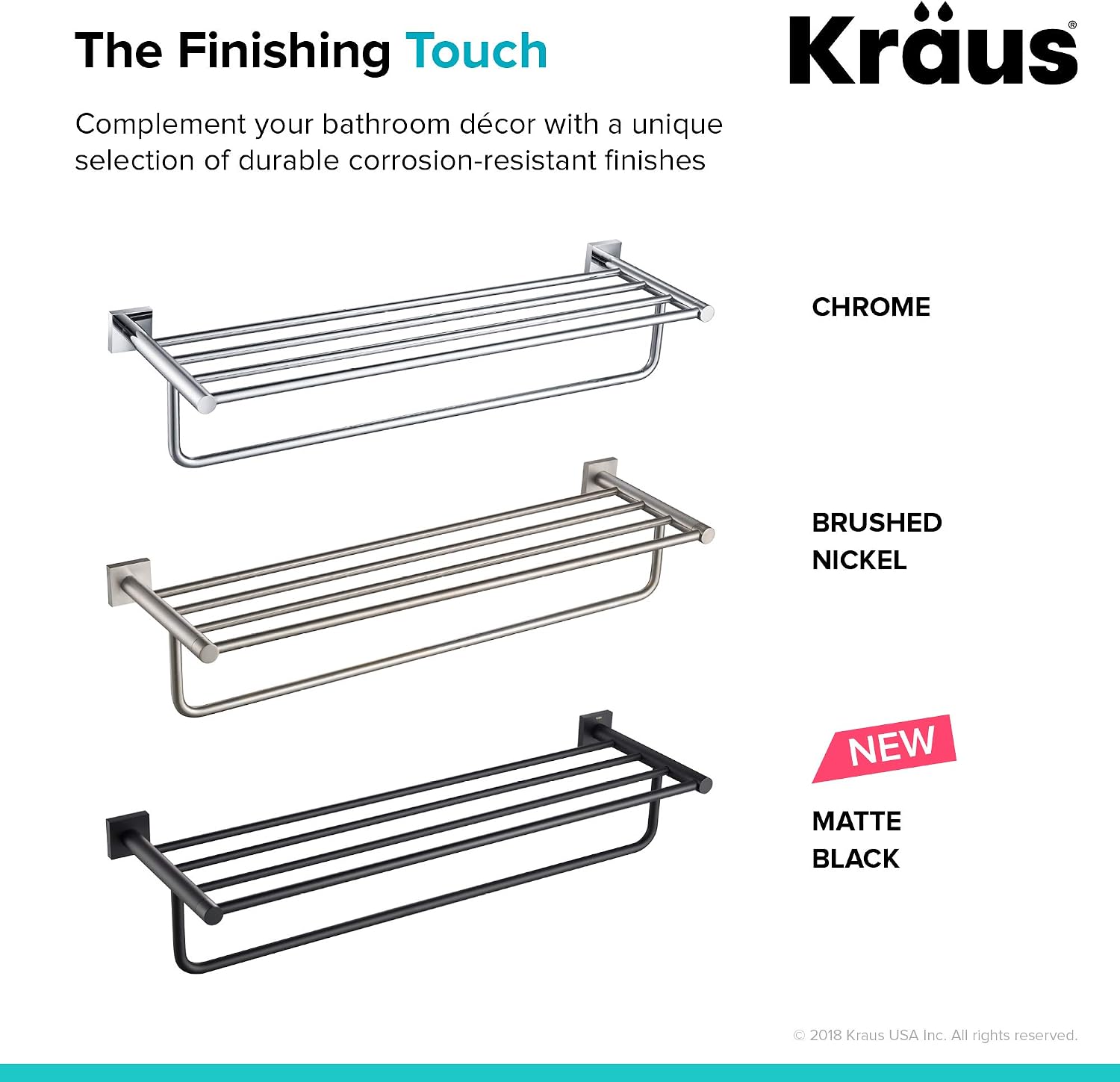 KRAUS Ventus Bathroom Shelf with Towel Bar, Brushed Nickel Finish, KEA-17742BN