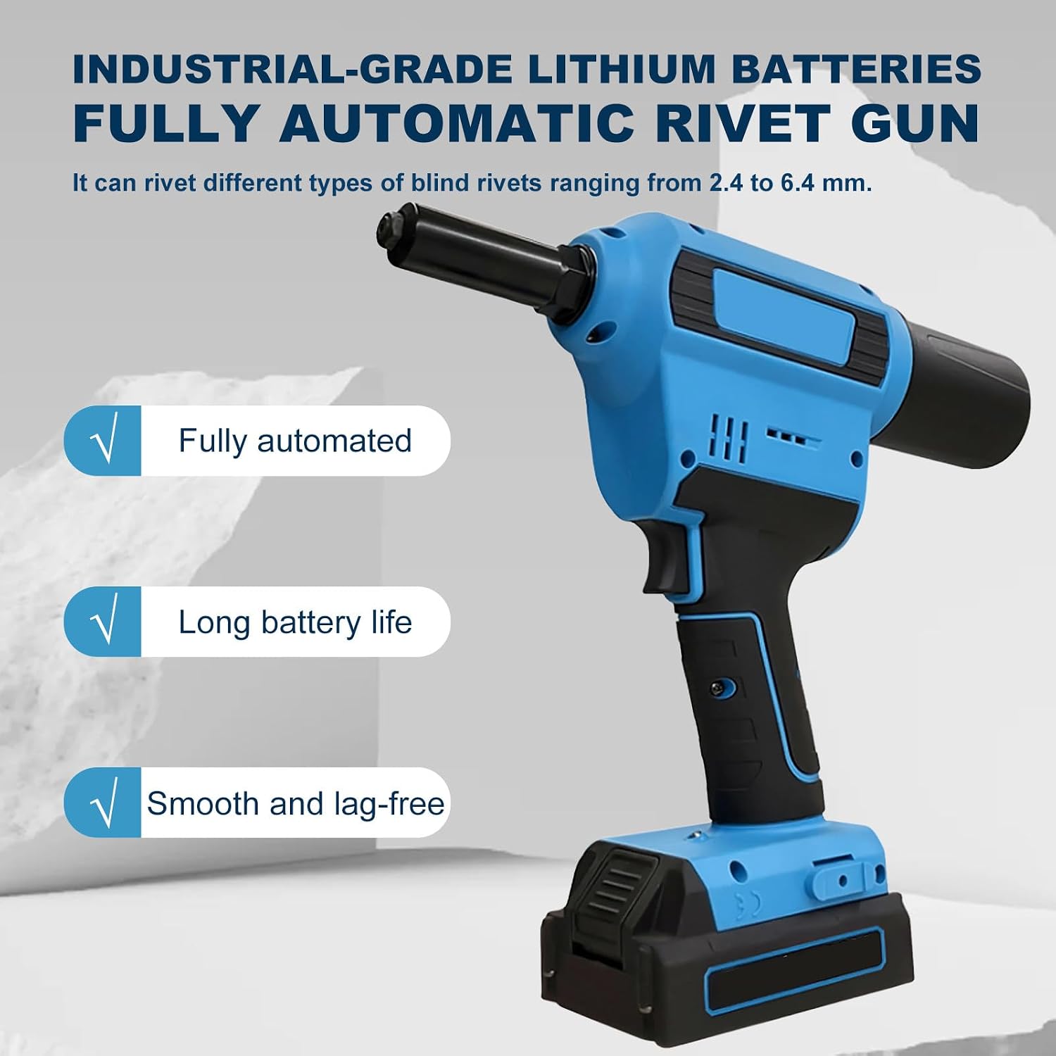 Cordless Pop Rivet Gun, Electric Lithium Riveting Nut, Automatic Rivet Recoil, Lithium-Ion Brushless Cordless Rivet Tool, Cordless Rivet Gun