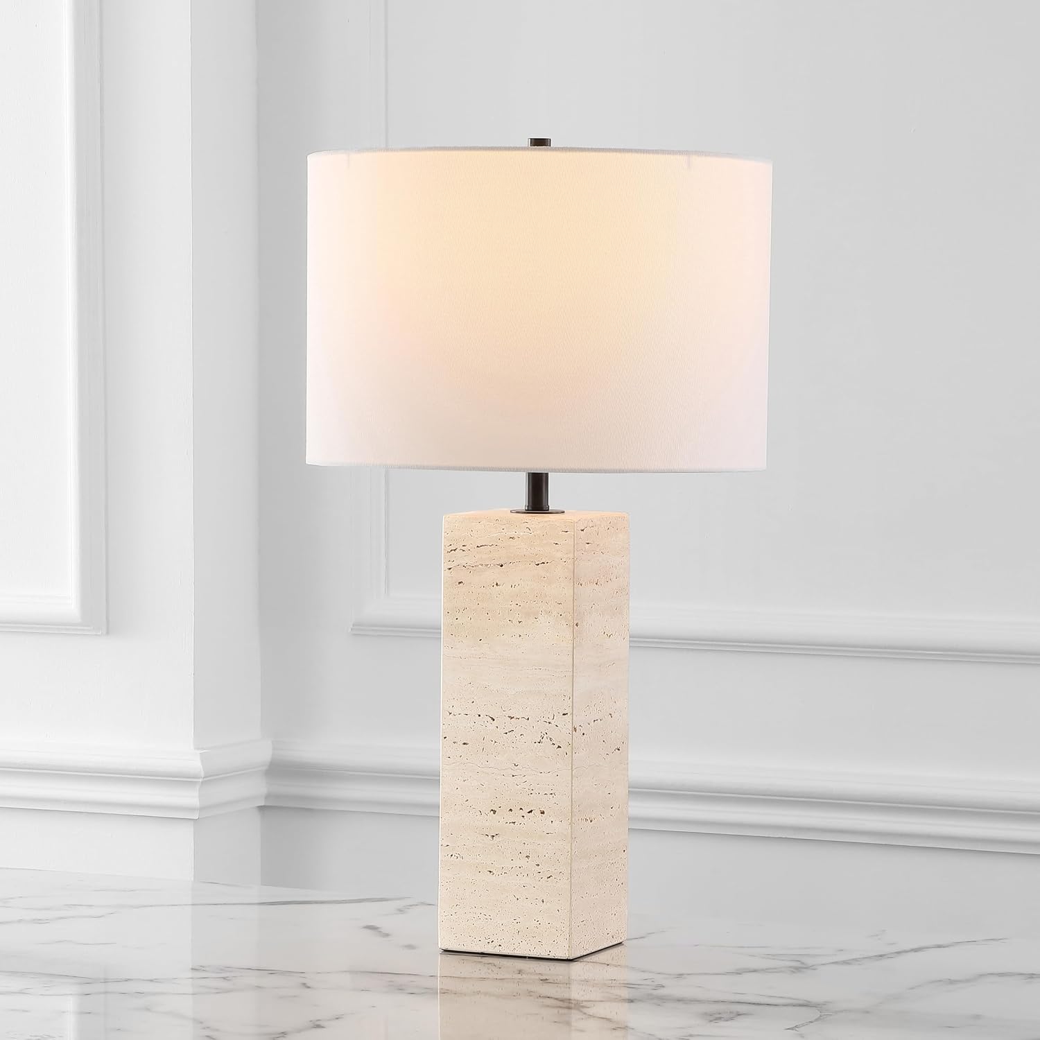 SAFAVIEH Couture Collection Katebryn Travertine/Black 26-inch Dimmable Table Lamp for Bedroom Living Room Home Office Desk Nightstand