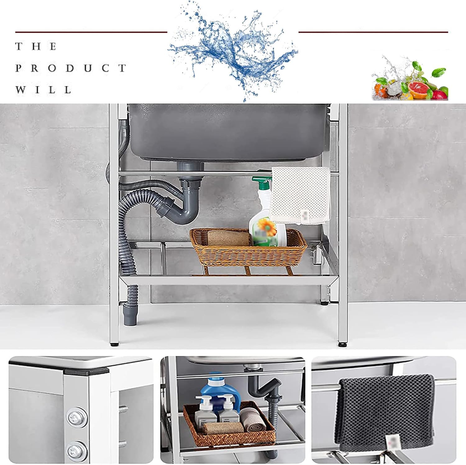 Free Standing Sink | Single Bowl Sink | 304 Stainless Steel Sink | 1 Compartment Commercial Kitchen Sink | Utility Prep Sinks | Extra-Deep Laundry Tub | Indoor-Outdoor Protable