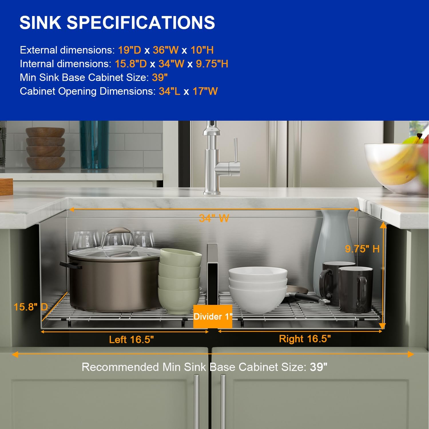 Dcolora 36 Inch Large Double Bowl Low-Divide Kitchen Sink Undermount 16 Gauge Stainless Steel 50/50 Split with Workstation, 36'x19'x10' Double Basin, DC-U7738