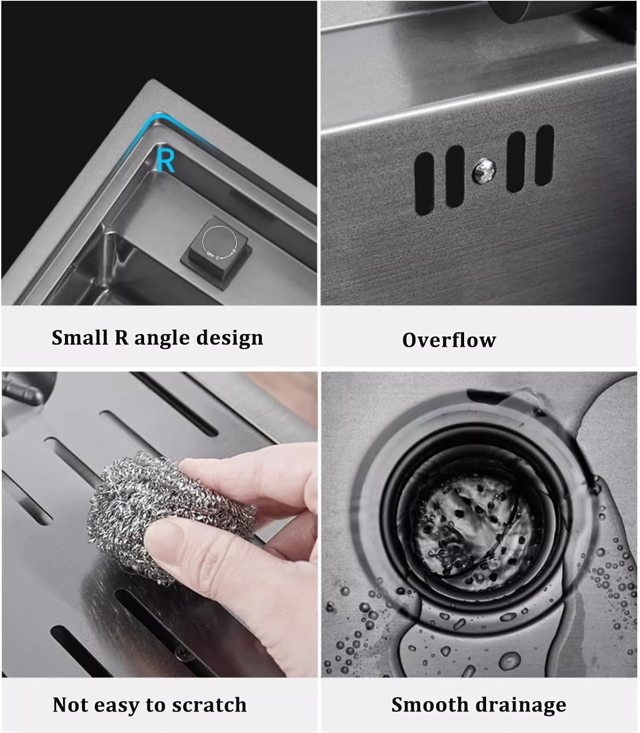 Black Hidden Sink with Lid Bar Sink with Cup Washer Kitchen Single Bowl Sink 304 Stainless Steel Sink Foldable Faucet (