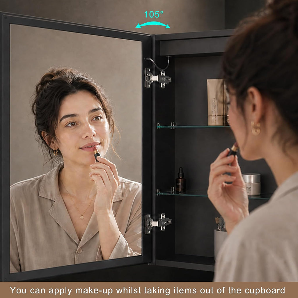 KWW LED Lighted Bathroom Medicine Cabinet with Sockets & USBs, Defogger, Dimmable, 3 Color Light Makeup Mirror, Easy to Install, Wall Mounted Cabinet (2 Door-30 * 28)