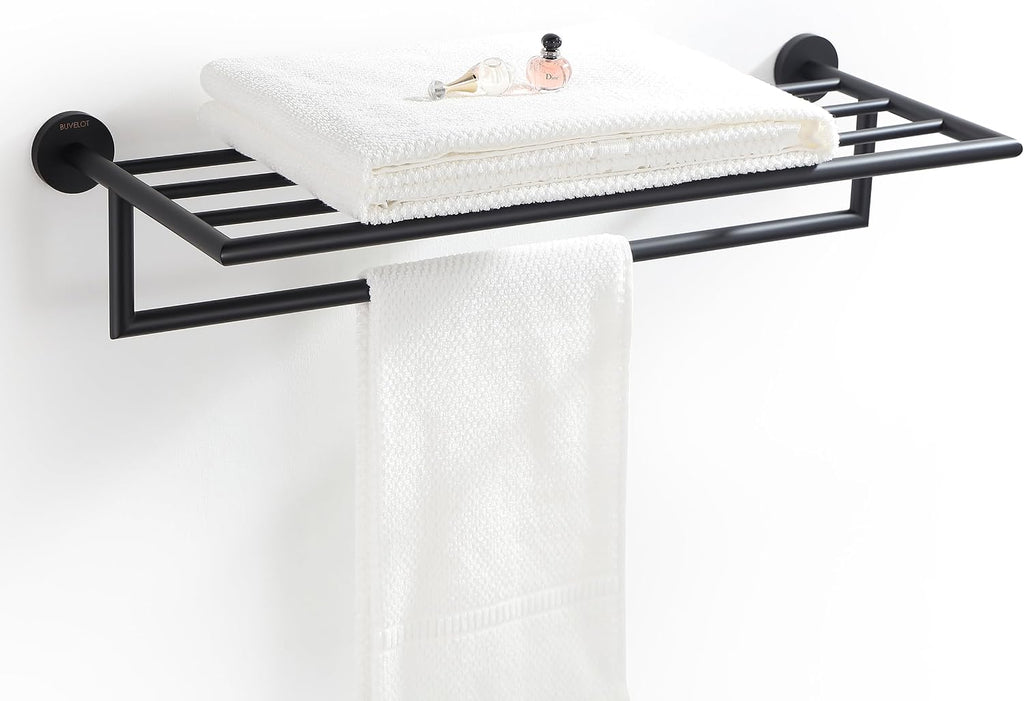 Towel Racks for Bathroom, Towel Shelf Matte Black, Wall Mounted Bath Towel Holder, Modern Hotel Style Towel Bar 26Inch, 077100-MB Leo Series