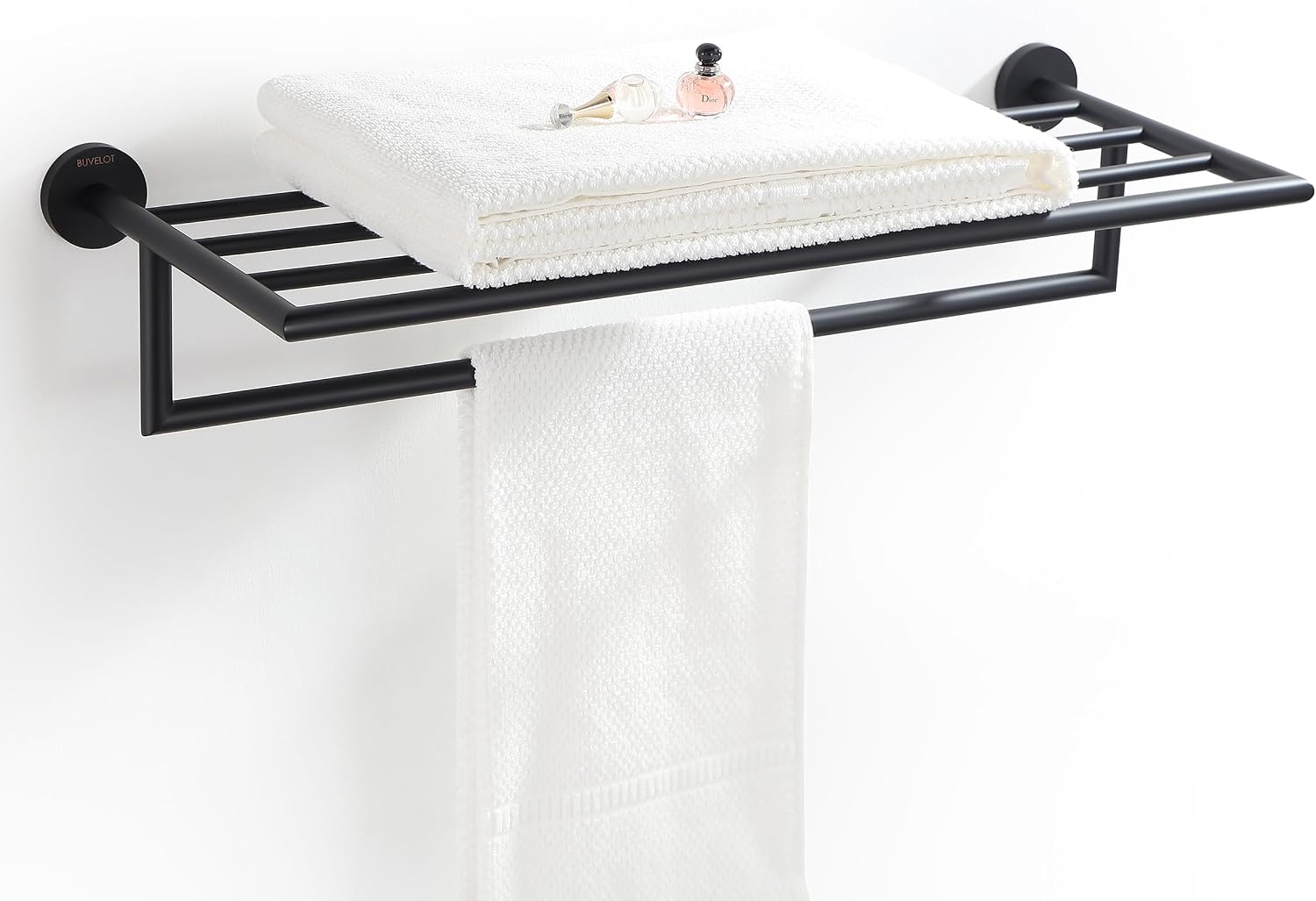 Towel Racks for Bathroom, Towel Shelf Matte Black, Wall Mounted Bath Towel Holder, Modern Hotel Style Towel Bar 26Inch, 077100-MB Leo Series