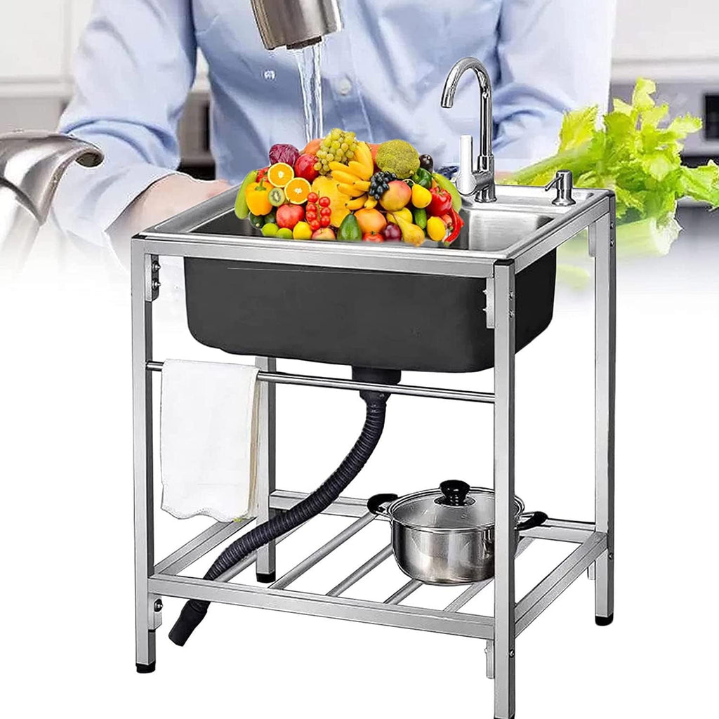 1 Compartment Commercial Kitchen Sink | Free Standing Sink | Utility Prep Sinks | Single Bowl Sink | 304 Stainless Steel Sink | Extra-Deep Laundry Tub | Indoor-Outdoor Protable