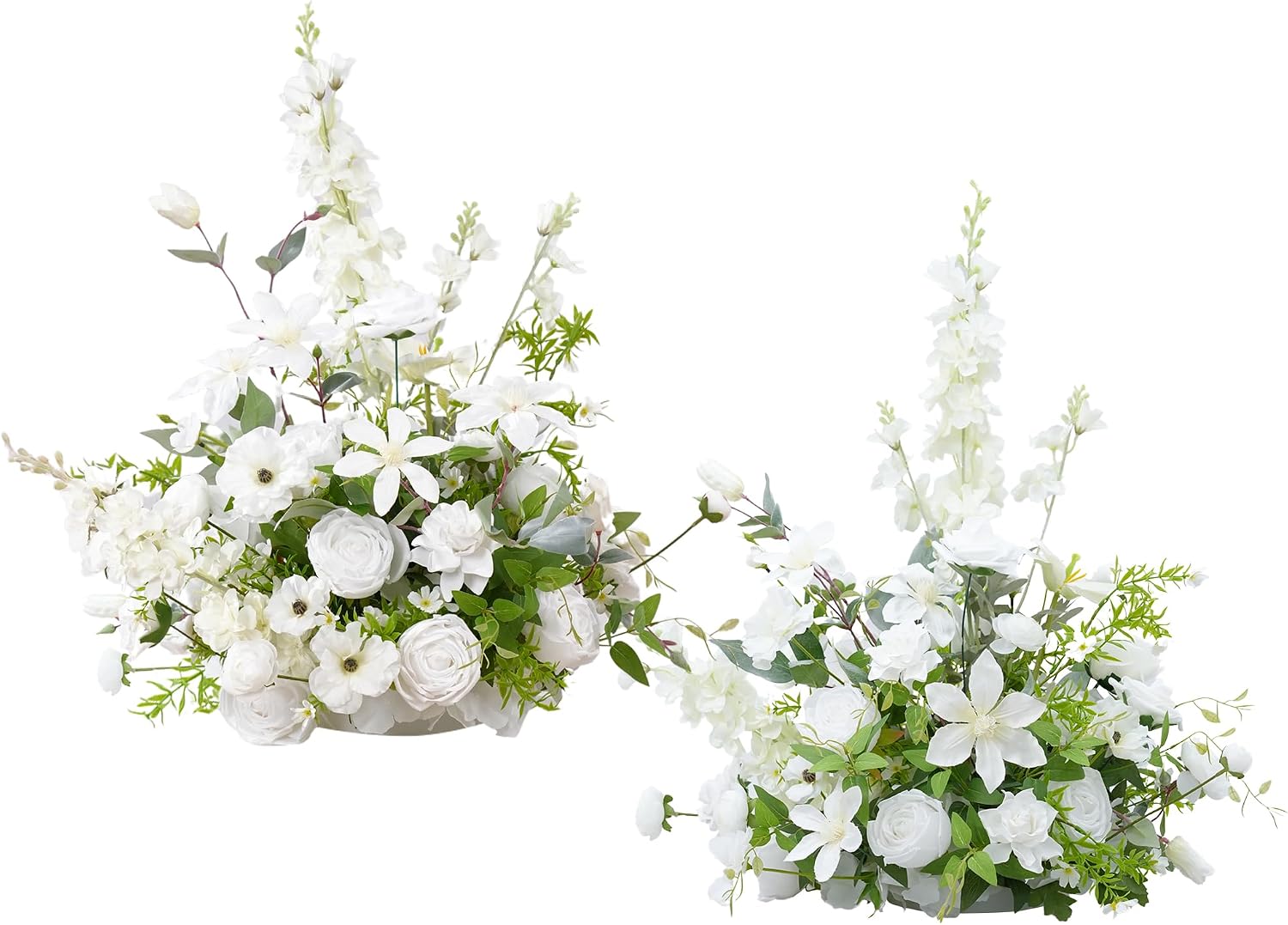 2pcs 19inch White Free Standing Flowers Ball Bouquet Artificial Rose Arrangements Balls for Wedding Centerpieces Tables Chair Aisle Runner Flowers Decor