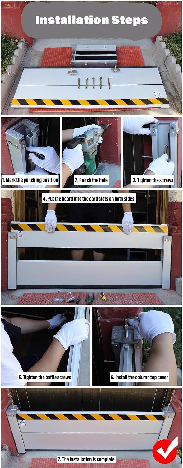 1.3ft High Garage Door Flood Barrier Threshold Kit, Detachable Aluminum Shield Door Water Stopper Barrier for Basement/ Front Door/ Gates/ Sliding Door, 2ft-13.5ft Long ( Color : H 1.3ft/0.4m , Size :