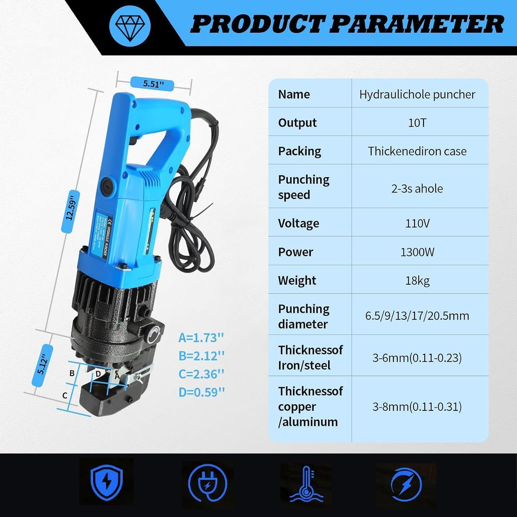 1200 W Electric Hydraulic Hole Punch Hydraulic Hole Punching Tool Metal Punch Compatible with Steel Copper Aluminum Iron Alloy (Base Version)