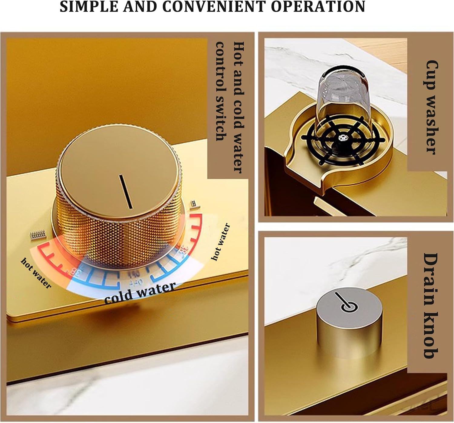 Golden Waterfall Sink Stainless Steel Sink Golden Waterfall Faucet Recessed Single Bowl Sink Complete Accessories (
