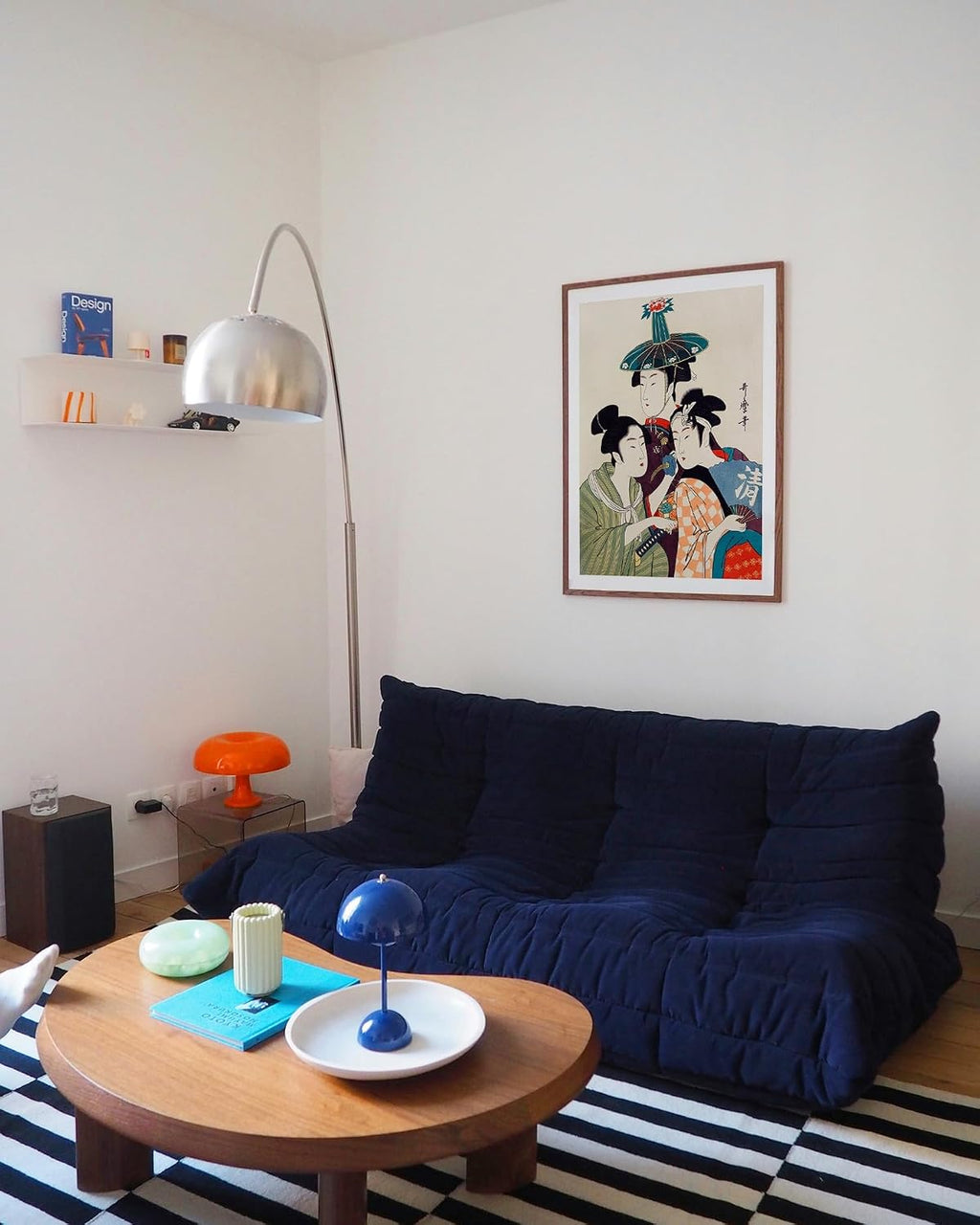 Japanese Ukiyo-e Wall Art Three Women Portrait Bijin-ga Traditional Illustration 24x36 Inch Oak Wood Walnut Framed Asian Heritage Decor Print for Bedroom