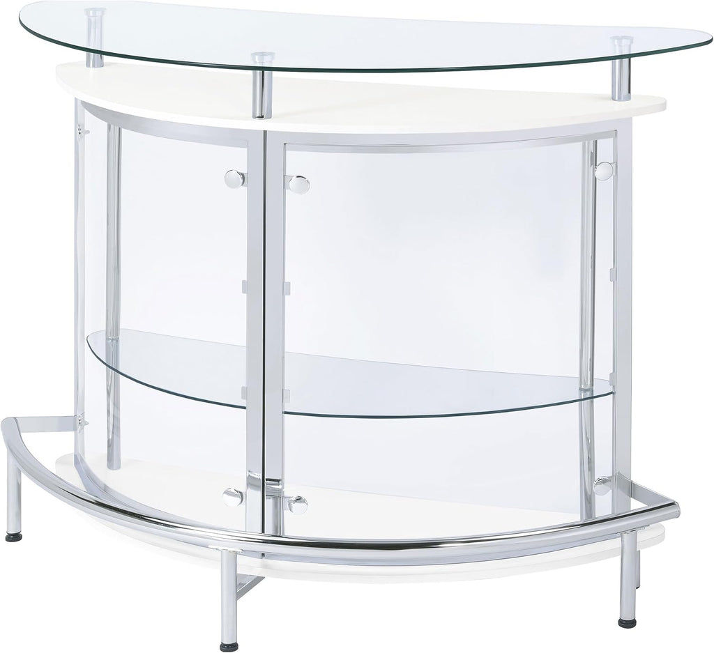 Coaster Home Furnishings Amarillo Glass Top Freestanding Home Bar Cabinet, Modern Liquor Cabinet with 2 Shelves and Wine Glass Rack, White