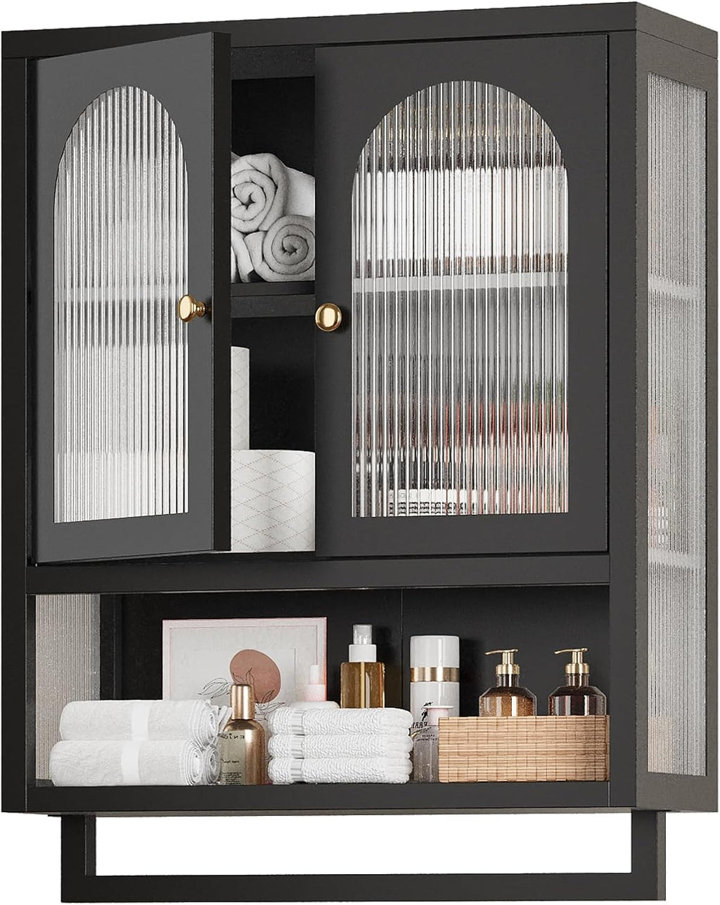 ALBAD Bathroom Cabinet Wall Mount,Metal Medicine Cabinet Wall Mounted with Glass Doors,Bathroom Wall Storage with Adjustable Shelves for Kitchen,Dining Room, Laundry