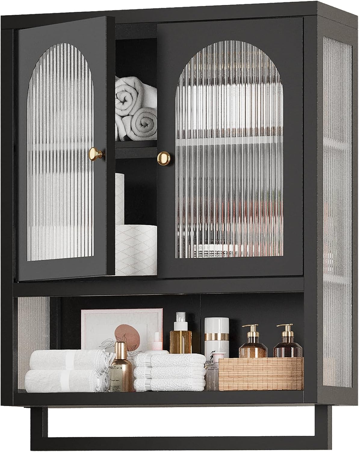 ALBAD Bathroom Cabinet Wall Mount,Metal Medicine Cabinet Wall Mounted with Glass Doors,Bathroom Wall Storage with Adjustable Shelves for Kitchen,Dining Room, Laundry