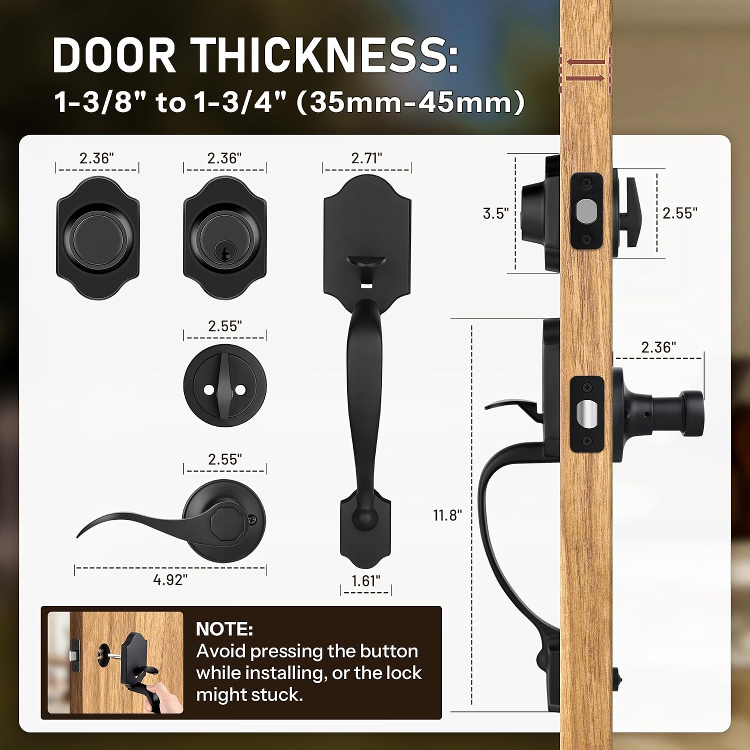 Double Front Door Handle Set with Dummy and Deadbolt, Entry Front Door Lock Set with Classic Half Grip Curved Door Handle for Exterior Doors or Office, Oil Rubbed Bronze