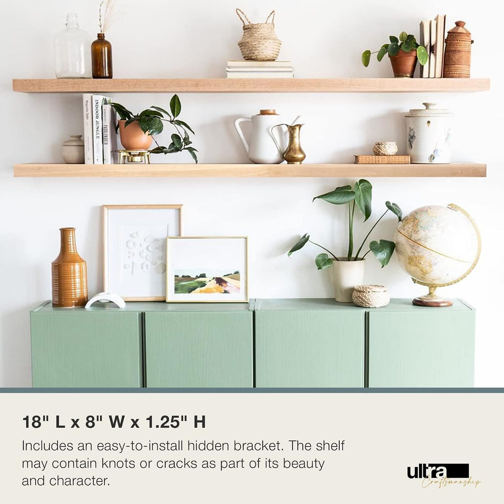 UltraShelf Solid Wood Floating Shelf for Wall Decor, Maple, 18'' Long x 8'' Deep, 18'' width, 8'' depth