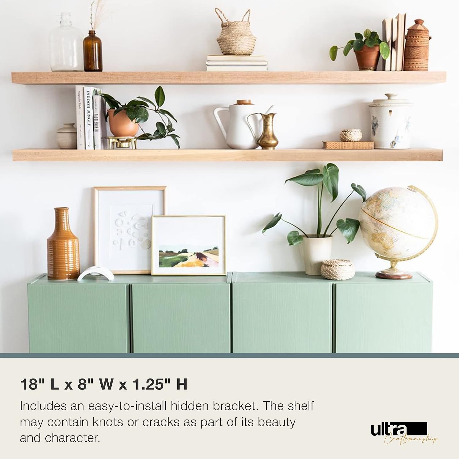 UltraShelf Solid Wood Floating Shelf for Wall Decor, Maple, 18'' Long x 8'' Deep, 18'' width, 8'' depth