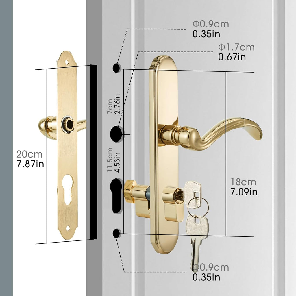 MaxxGeek Storm Door Handle Accessory Set fit Pella Storm Door Handle Replacement Part, with Key and Lock Cylinder (Polished Gold)