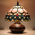 Small Tiffany Table Lamp, 10X10X11 Inch Mini Stained Glass Mushroom Desk Light Memory Sympathy Ceramic lamp (Pink Baroque Style)