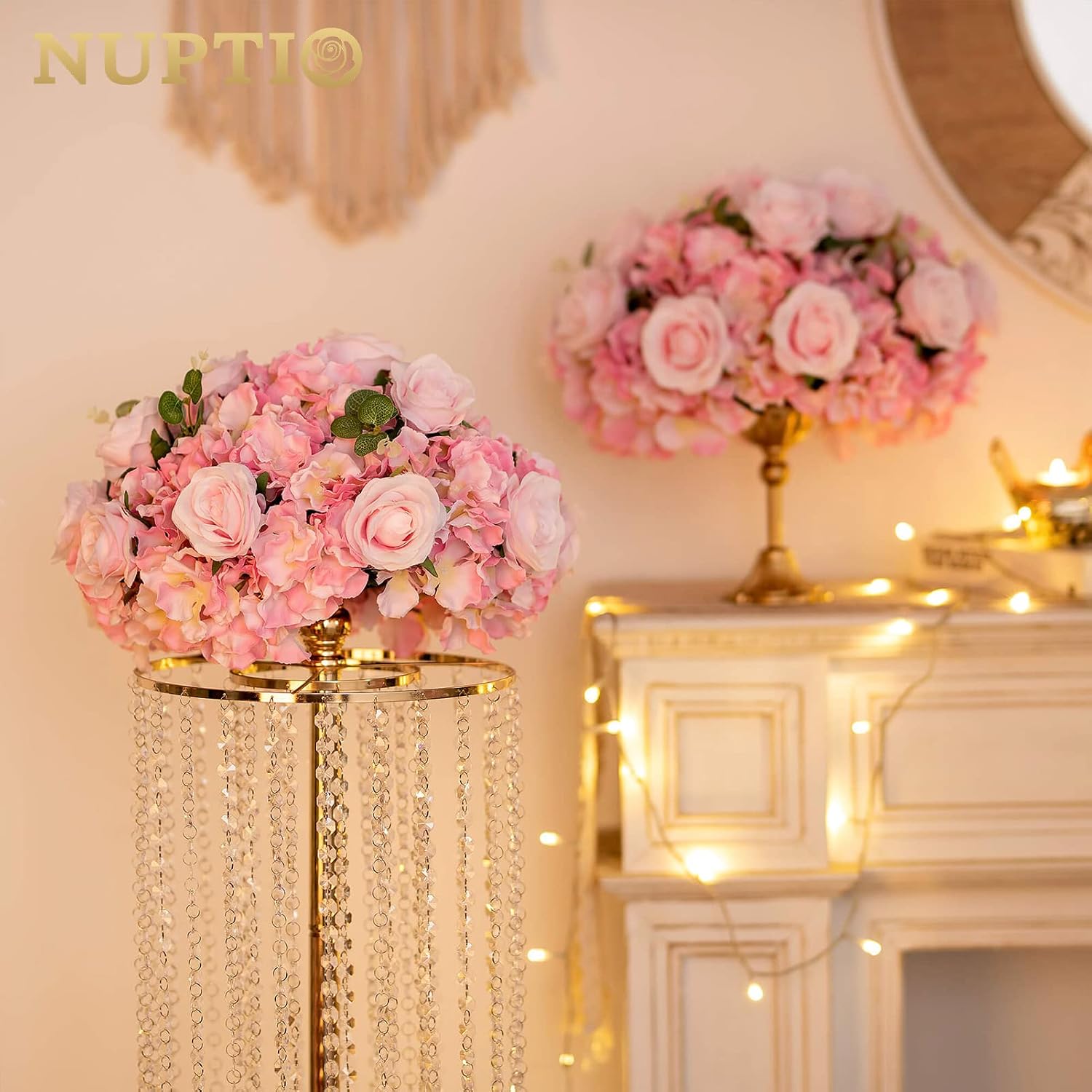 NUPTIO Flower Balls for Wedding Centerpieces - 10 Pcs 15.7 inch Diameter Fake Flower Ball Arrangement Bouquet Party Centerpieces for Tables - Pink Rose Bouquet Centerpiece Flowers for Wedding Table