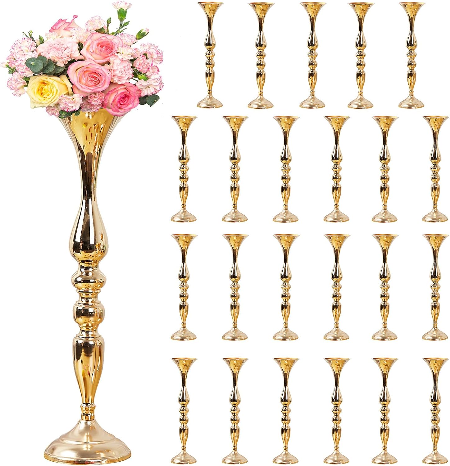 24 Pcs Metal Flower Arrangements Stand 20 Inch Tall Wedding Flower Vase Centerpieces Table Decoration Flower Stand for Party Wedding Reception Flower Arrangement Candle Holder (Gold)