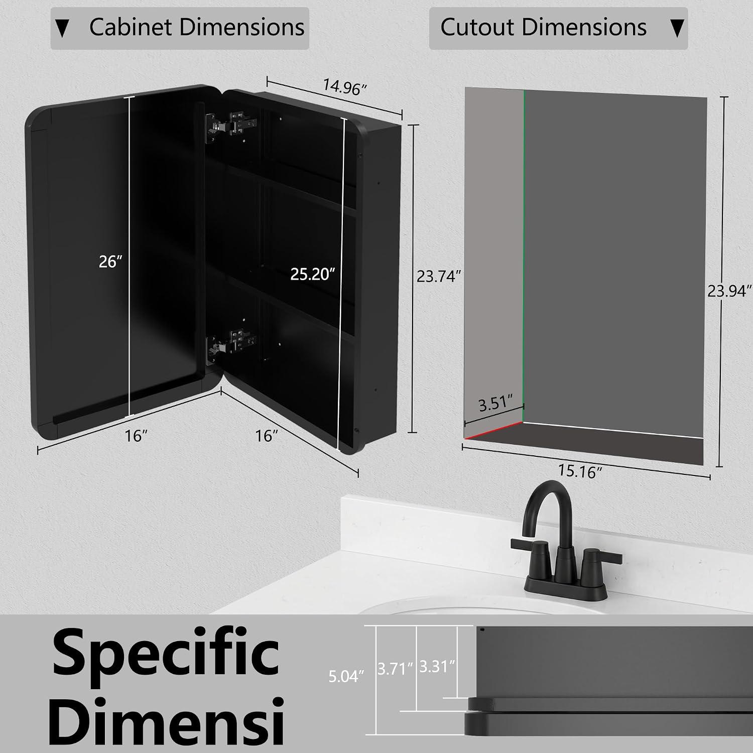 Bathroom Medicine Cabinet with 16'x26' Stainless Steel Framed Mirror,Recessed or Surface Mounted Bathroom Mirror Cabinet,Storage Cabinet for Bathrooms, Guest Rooms, Apartments, Farmhouse Decor