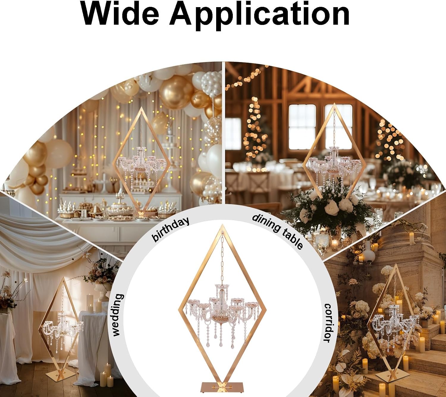 45' Gold Wedding Candelabra Set of 4 | Tall Crystal-Accent Centerpieces with Acrylic Diamond Drops for Reception Tables, Party Decor, Elegant Dining & Events