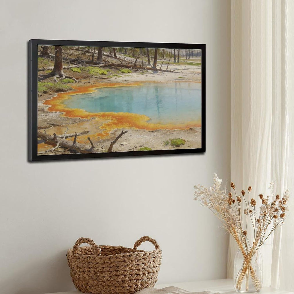 Colorful Hot Spring Pool Wall Art Canvas Print, Pastel Mineral Water Landscape Painting, Modern Nature Decor for Living Room Bedroom Office 24x36in