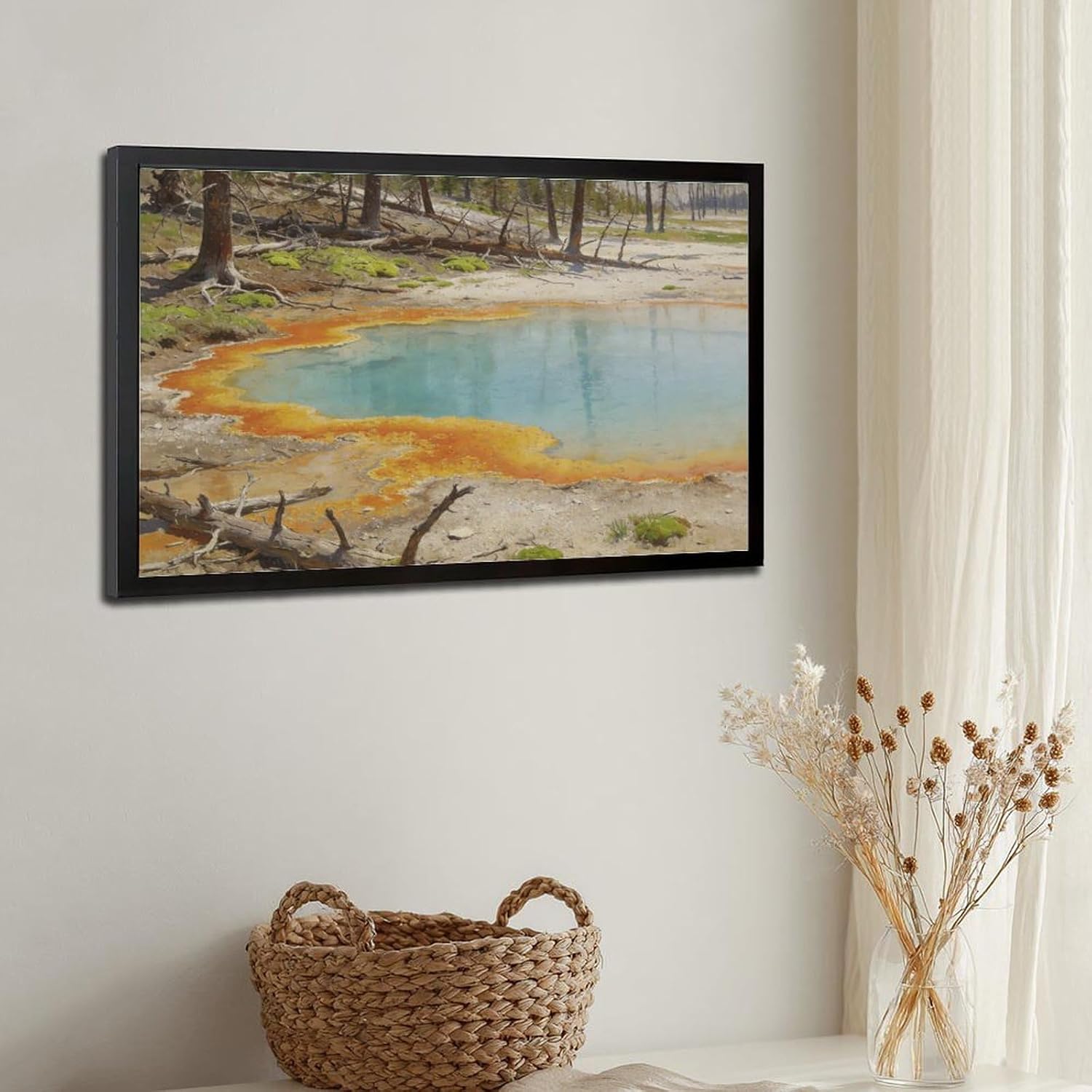 Colorful Hot Spring Pool Wall Art Canvas Print, Pastel Mineral Water Landscape Painting, Modern Nature Decor for Living Room Bedroom Office 24x36in