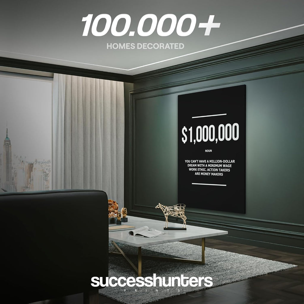 SuccessHunters 1 Million Dollar Definition Wall Art Motivational Office Decor Millionaire Canvas Print, Money Modern Art Print, $1,000,000 Financial Artwork, Money Never Sleeps Canvas(40' x 30' in)