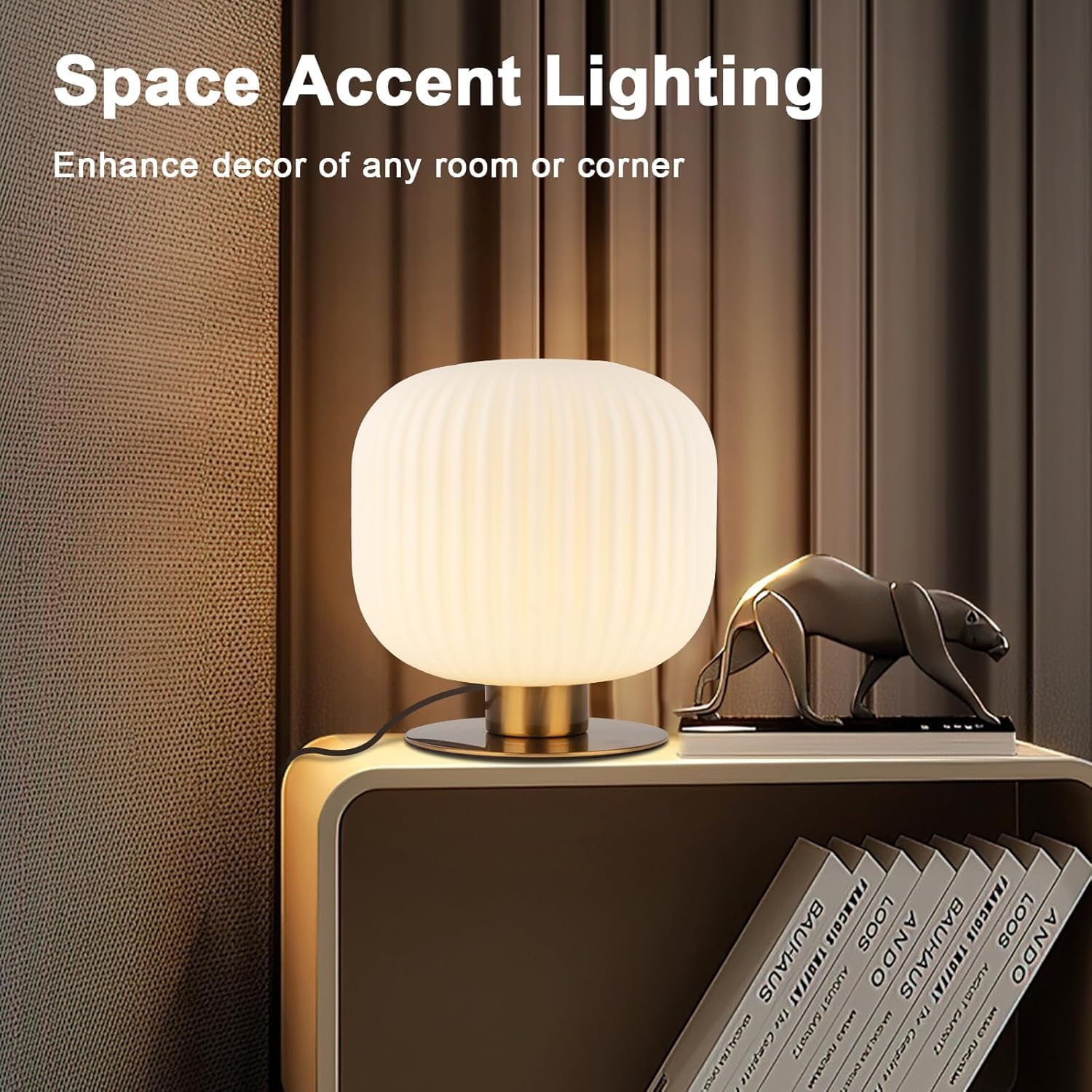 Bedroom Lamps Set of 2, White and Gold Bedside Lamp Milk Glass Table Lamp, MCM Table Lamp Vintage Nightstand Reading Lamp Small End Table Lamps for Living Room Office Study