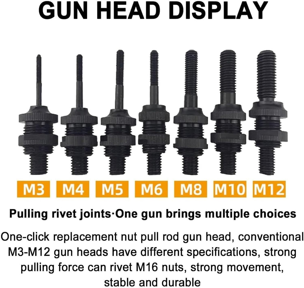 Heavy Duty Air Hydraulic Rivet Nut Tool Kit, Pulling Force Pop Rivet Gun Tool Kit with 7 Replaceable Nozzles Rivets & Toolbox, Automatic Air Rivet Hammer for Construction