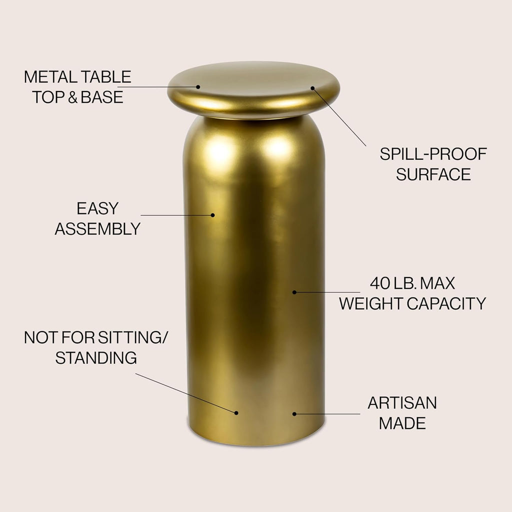 JONATHAN Y END1008B Miles 22.75' Mid-Century Modern Metal Sleek Cylinder Drink Table, Gold for Living Room, Bedroom, Office, Bathroom