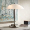360 Lighting Deco Dome Modern Desk Table Lamp 17' High Touch On Off Brushed Nickel White Frosted Glass Shade for Living Room Bedroom House Bedside Nightstand Home Office Reading Family