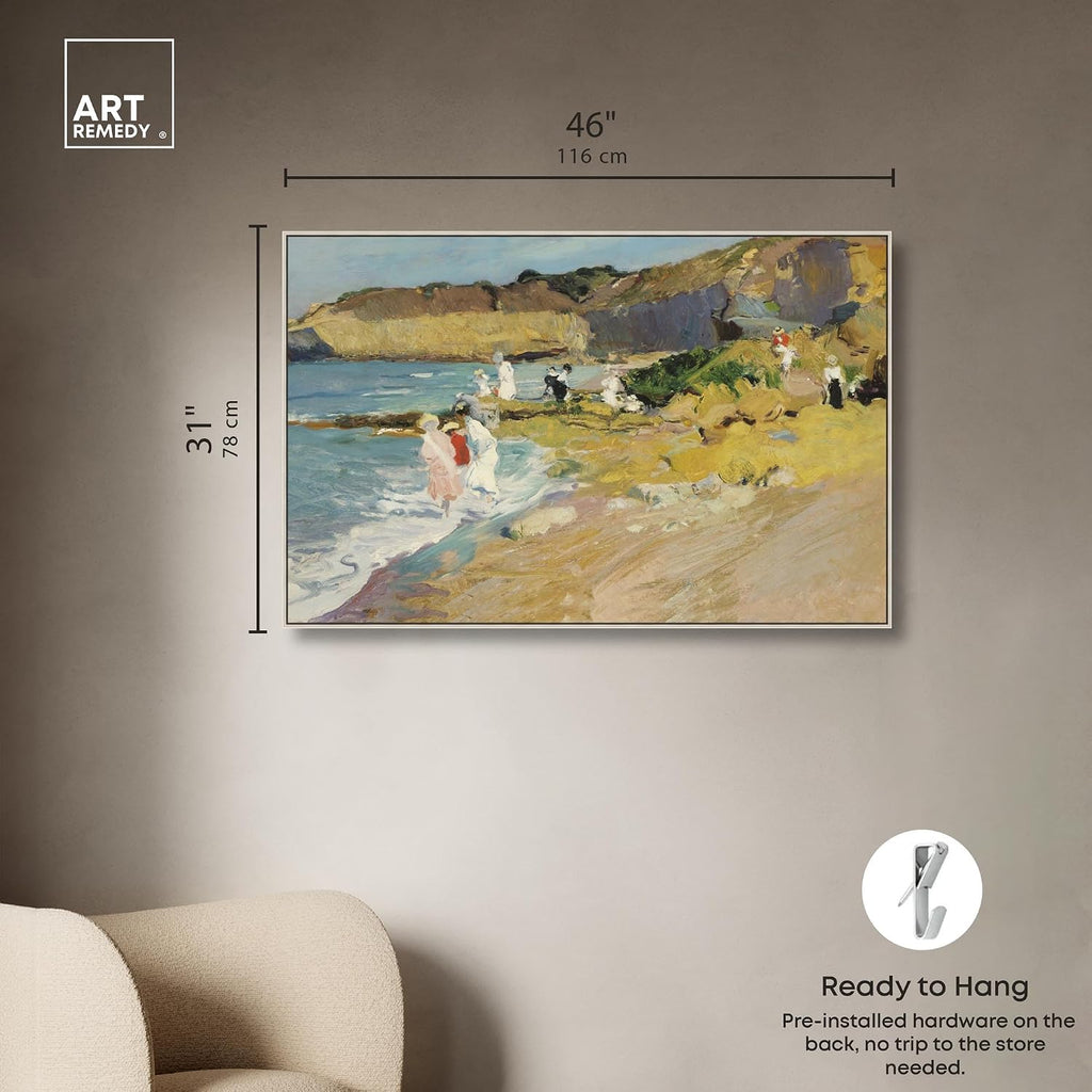 Art Remedy Classic Landscape Canvas, 45' x 30', Silver Frame, Rocks at the Lighthouse