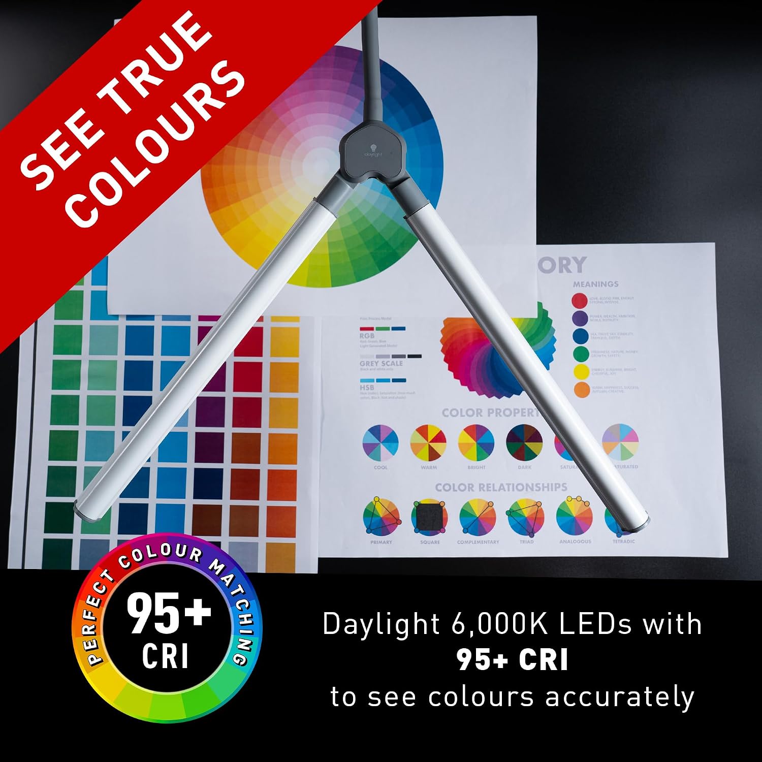 DuoLamp Floor LED Lamp - 6,000K Daylight, 2,090 Lux at 30cm, 4 Brightness Levels, Adjustable Arm, Slim Design, Perfect for Eyelash, Eyebrow, Tattooing, Salon Services - White