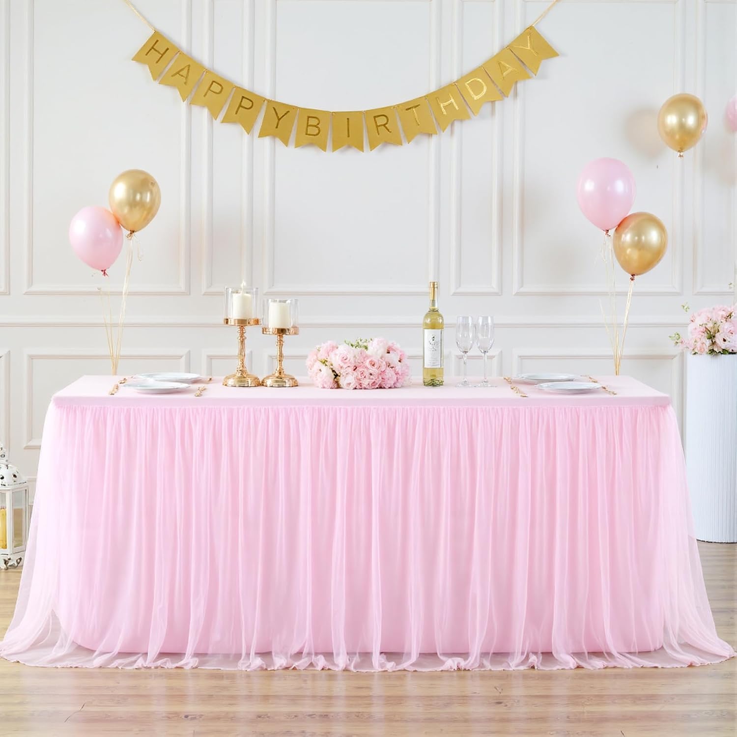 Suppromo 6 Pack 6ft Pink Tulle Tablecloths for Rectangle Tables 72 x 30 Inch Pink Rectangular Table Cloth, Wrinkle Free Table Cover with Tutu Skirt for Baby Shower Birthday Party Banquet Buffet Cake