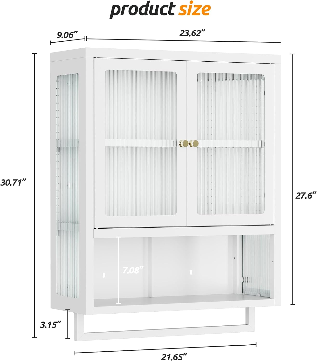 Bathroom Wall Cabinet with 2 Glass Door, Bathroom Medicine Cabinet with Towels Bar and Shelves, Over The Toilet Storage Cabinet, Metal Wall Mounted Cabinet for Kitchen (Upgraded White)