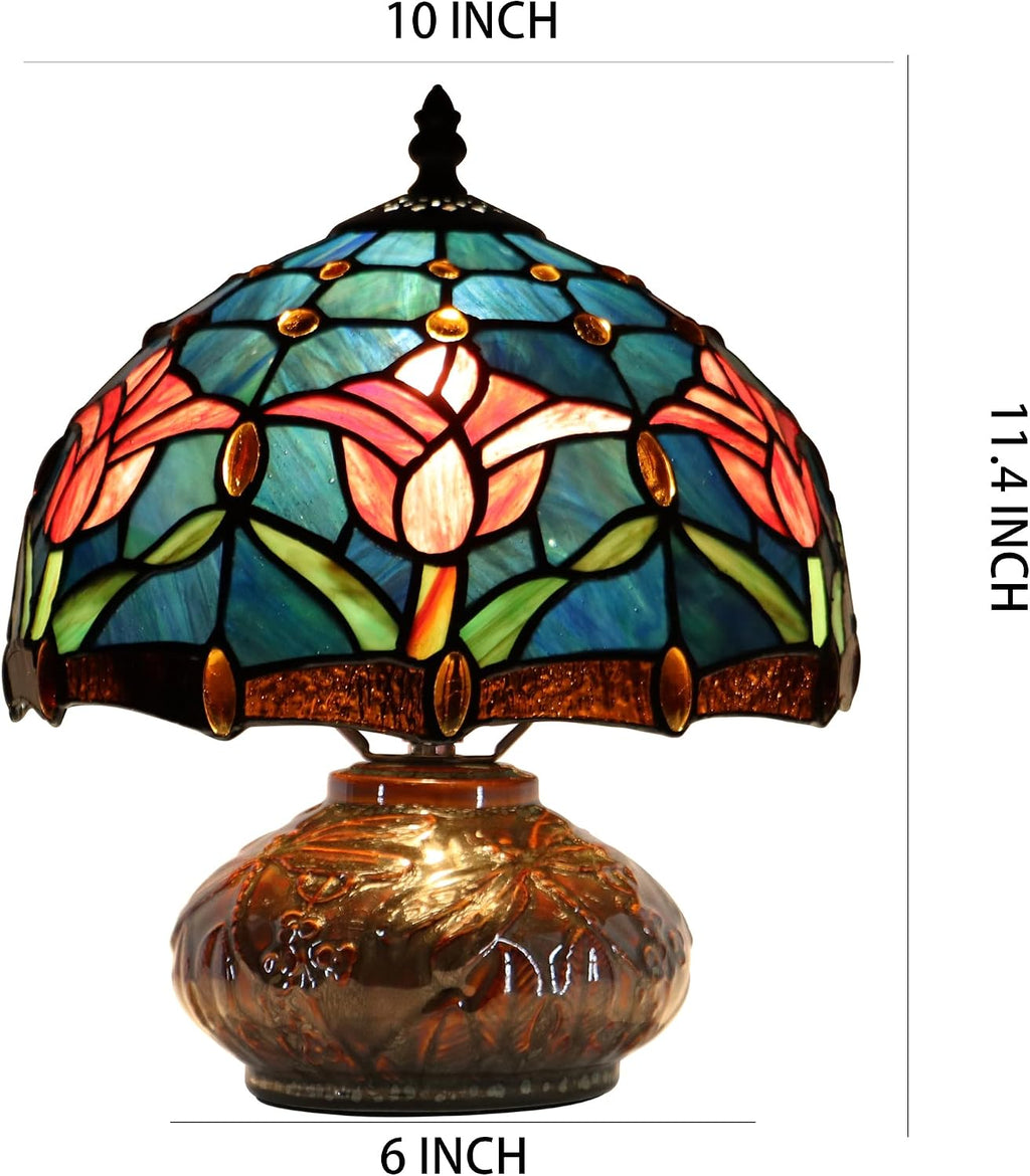 Tiffany Table Lamp, 10X10X11 Inch Mini Stained Glass Mushroom Desk Light Memory Sympathy Ceramic lamp (Tulip Style)