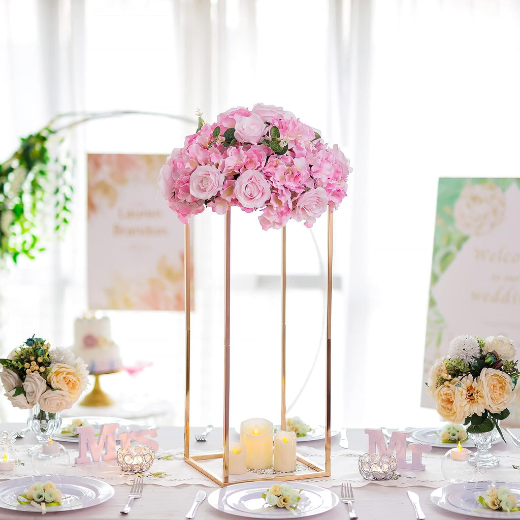 Gold Metal Cube Vase Stand for Wedding Centerpieces, 23.6in Tall, 10 Pcs
