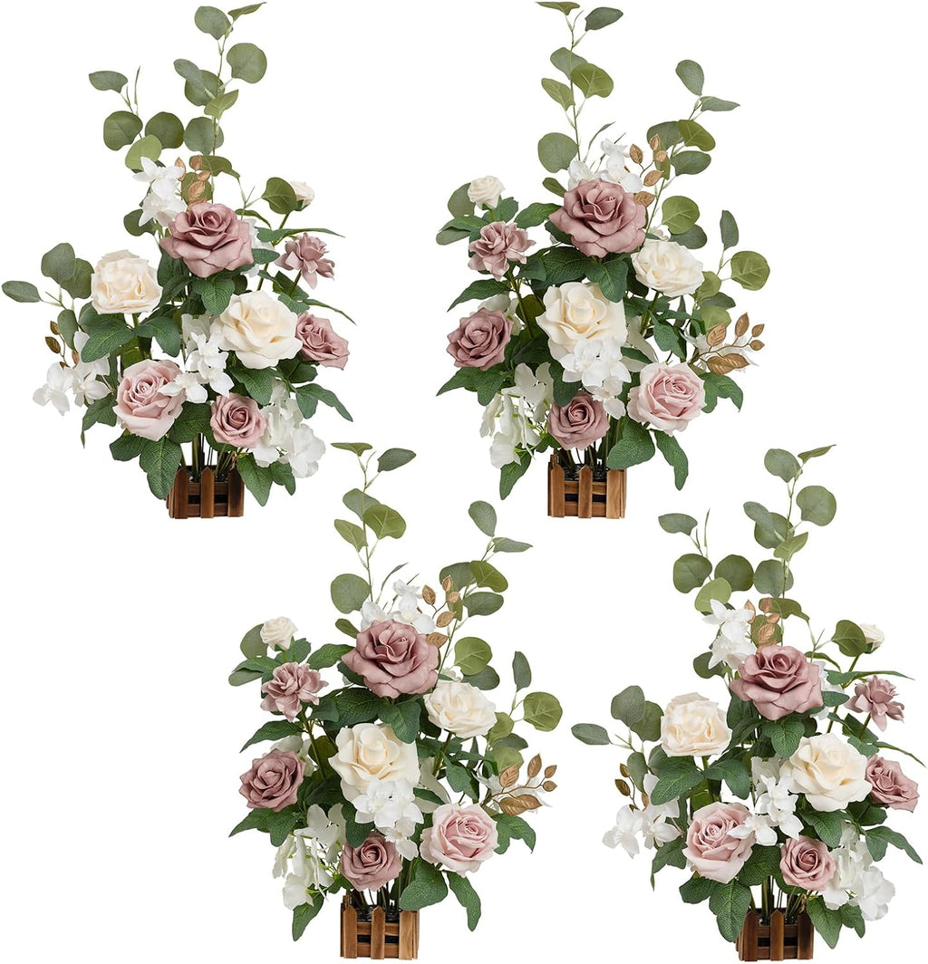 Ling's moment 17.5' Tall Standing Artificial Flowers Arrangements 4 pcs Wedding Aisle Runner Chair Decorations Dusty Rose Cream for Centerpieces Ceremony Reception Rose Floral Party Outdoor