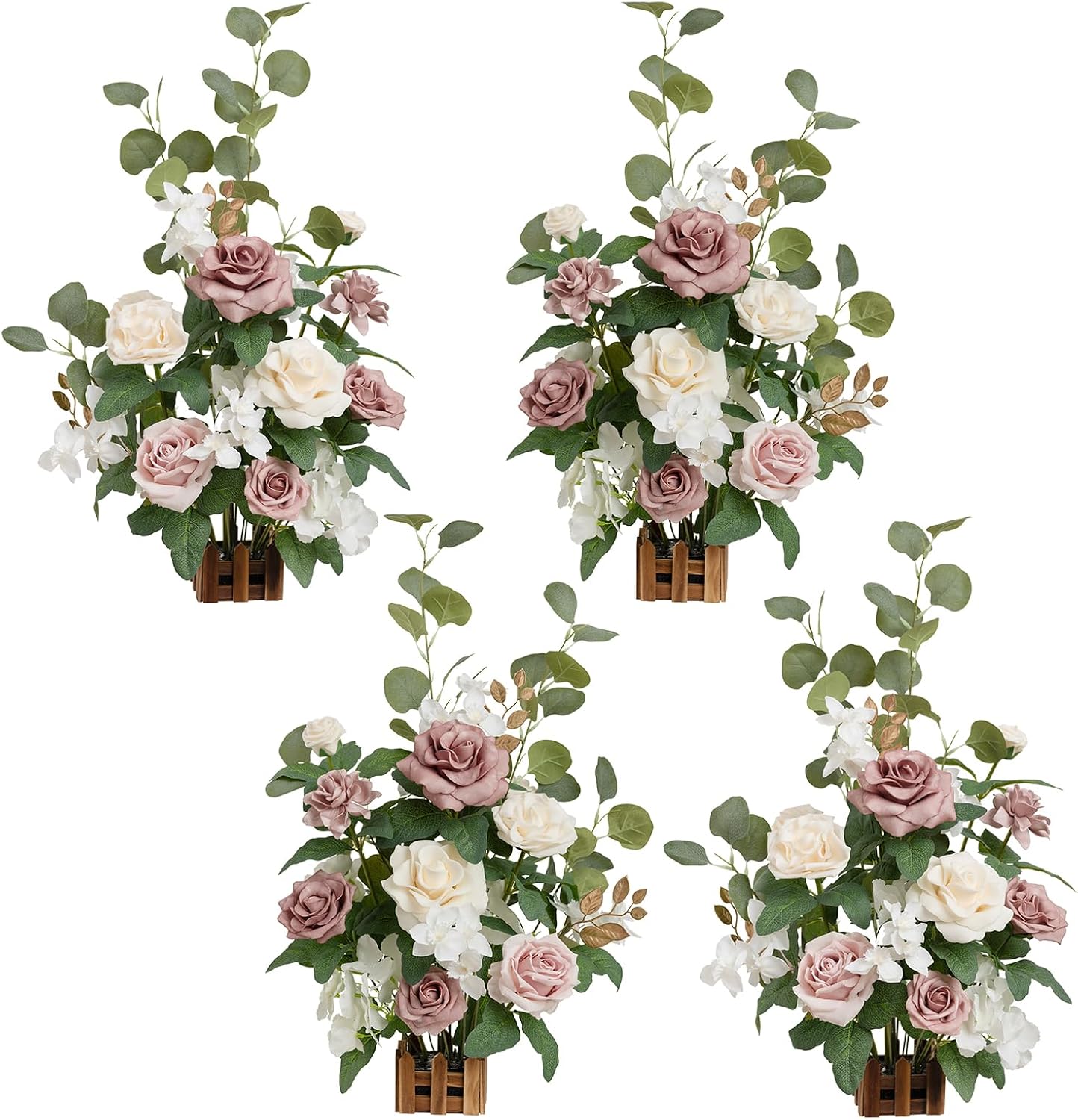 Ling's moment 17.5' Tall Standing Artificial Flowers Arrangements 4 pcs Wedding Aisle Runner Chair Decorations Dusty Rose Cream for Centerpieces Ceremony Reception Rose Floral Party Outdoor