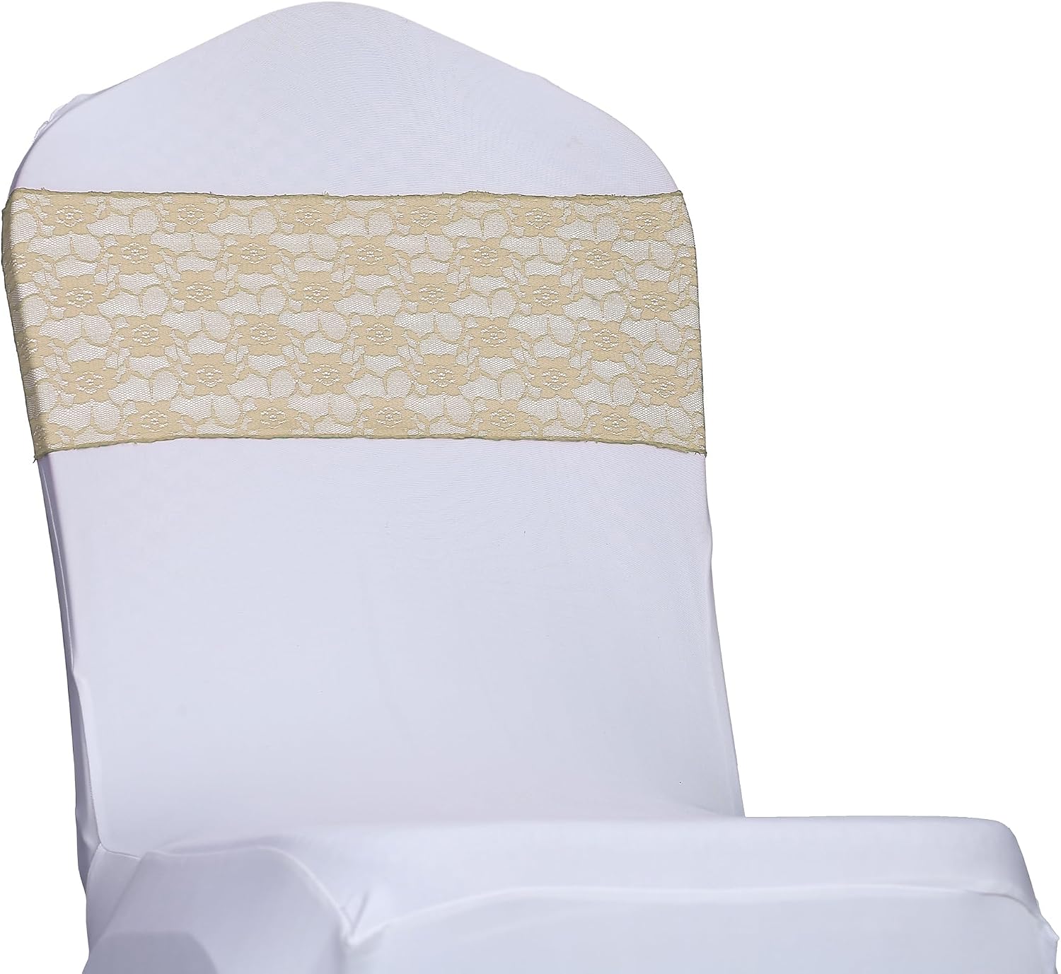 MDS® Pack of 200 Lace Chair Sashes for Weddings, Decorative Floral Lace Chair Bows Bands for Banquet, Reception, Anniversary, Bridal Shower, Birthday, Party, Ceremony & Event Décor - Champagne Gold