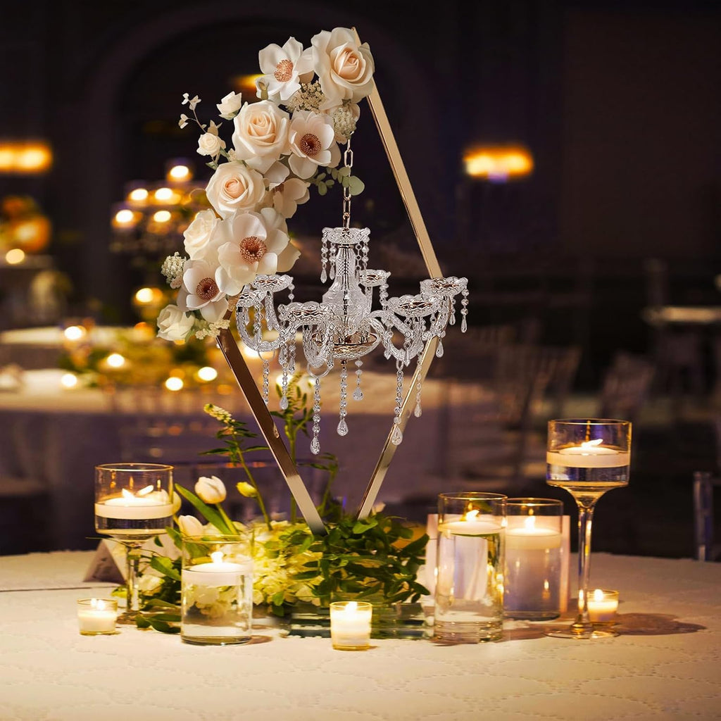 45' Gold Wedding Candelabra Set of 4 | Tall Crystal-Accent Centerpieces with Acrylic Diamond Drops for Reception Tables, Party Decor, Elegant Dining & Events