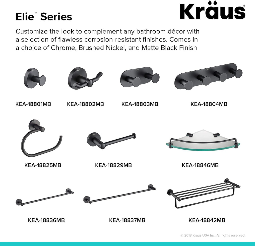 KRAUS Elie Bathroom Shelf with Towel Bar, Matte Black Finish, KEA-18842MB