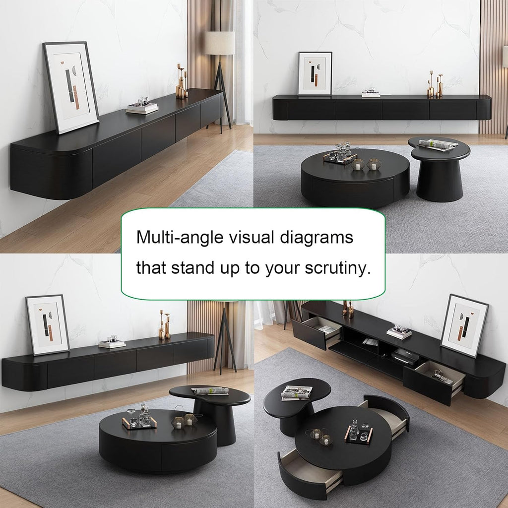 Floating TV Stand Large Floating TV Shelves Wall Mounted Multi Storage Compartment TV Media Console Floating TV Cabinet Bench Under TV Large Storage TV Lowboard (Black, 55.1 * 7.9 * 9.4 in)