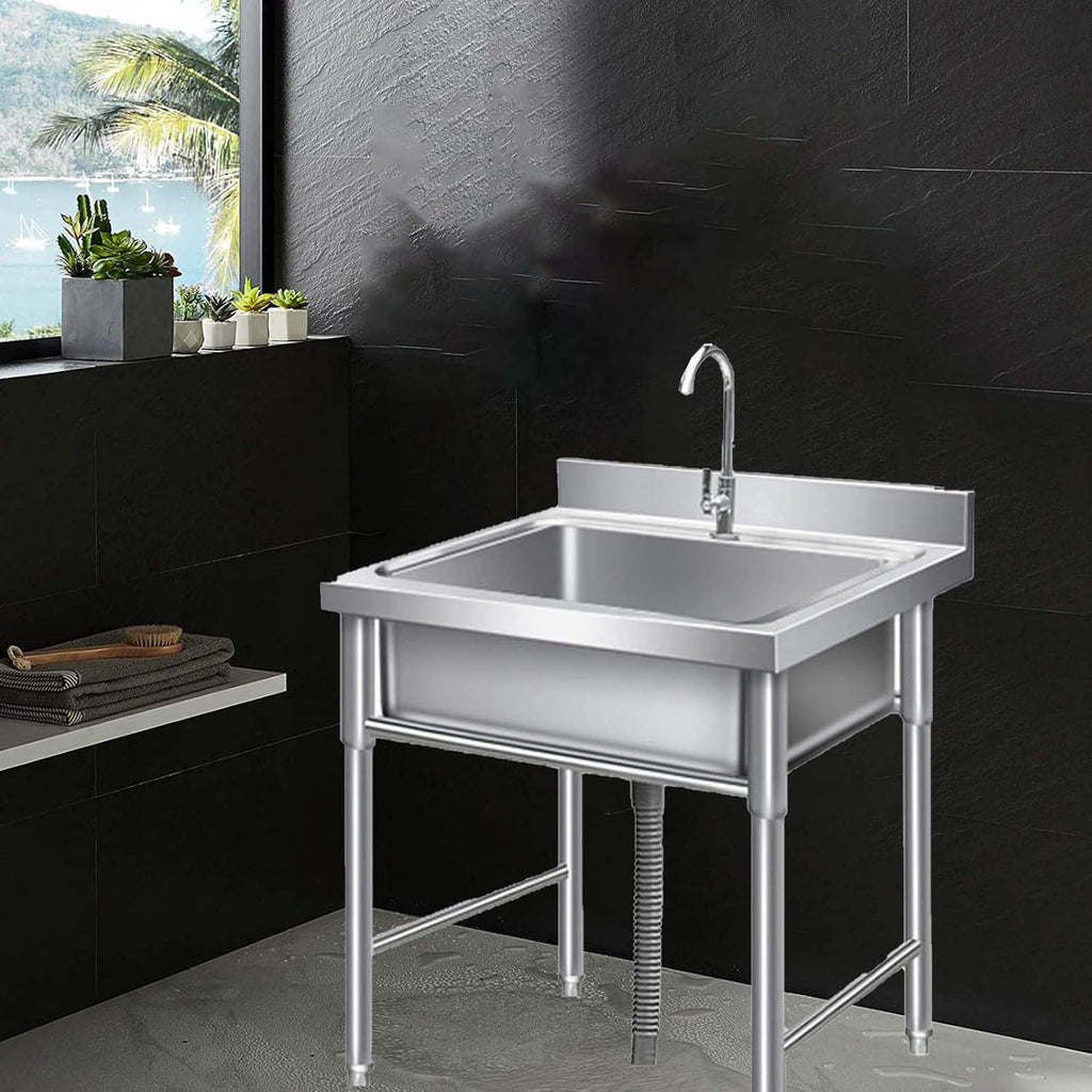 Single Bowl Sink Free Standing Stainless-Steel Kitchen Sink Set Commercial Sink for Restaurant, Bar, Laundry