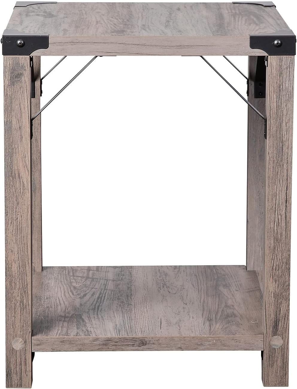 Flash Furniture Wyatt Modern Farmhouse 2 Tier Side Table - Gray Wash Engineered Wood Frame - Black Metal Crisscross Side Braces and Corner Accents
