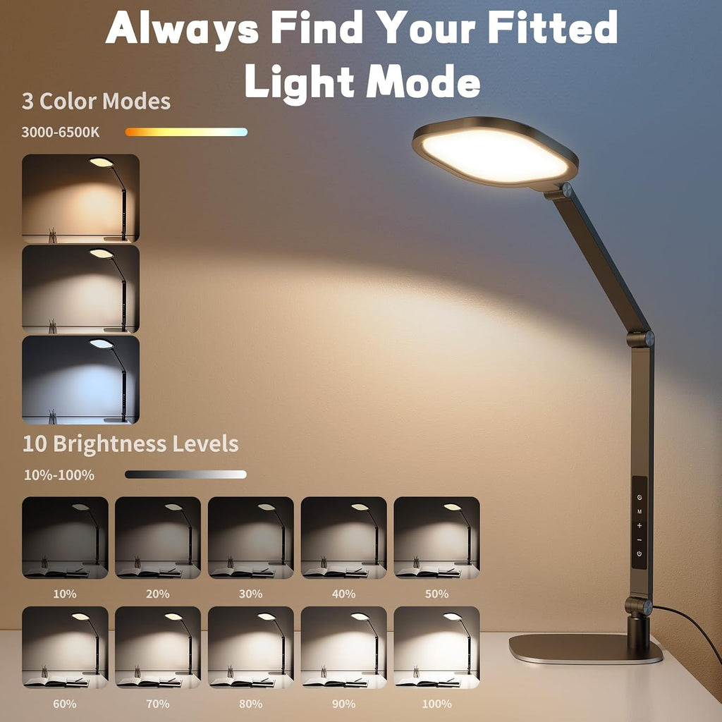 LitONES LED Desk Lamp for Home Office, 15W Desk Light with CRI >95, Memory & Timer Function, 1200LM Dimmable Computer Light for Video Calls, Conference, Reading, Study (Black-2packs)